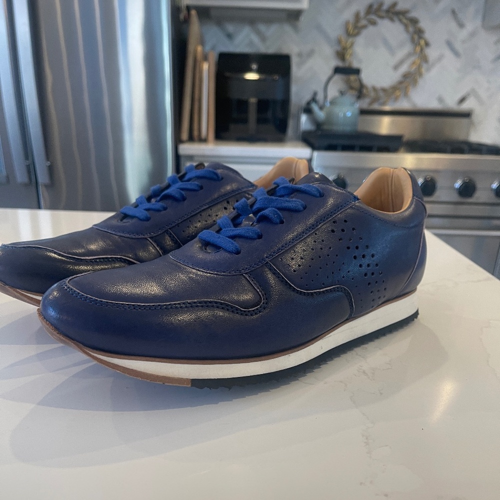 Bacco Bucci Berelli Blue Leather Sneakers - Men’s 10 M - Like New!